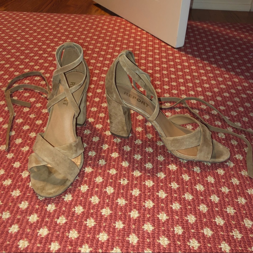 Tan suede wrap heels - women’s size 8